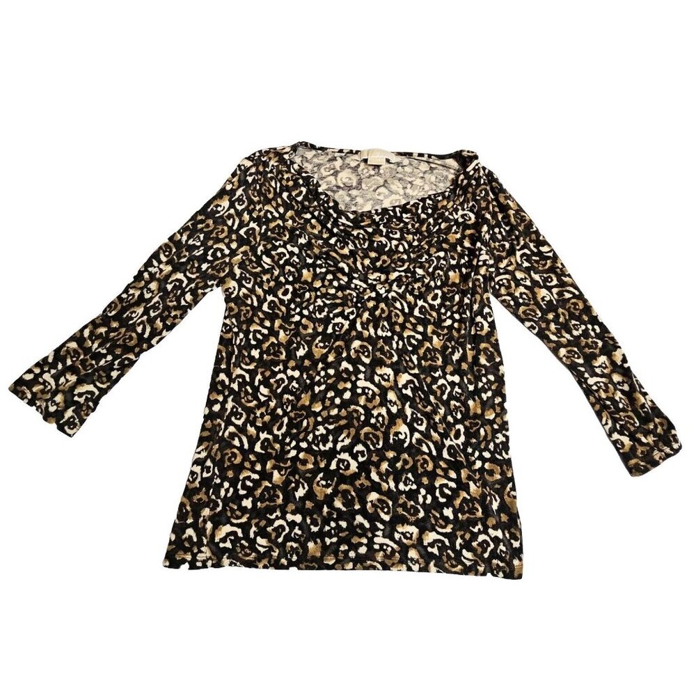 Michael Kors Animal Leopard Cheetah Print Pullover Cowl Neck Top Women's Large